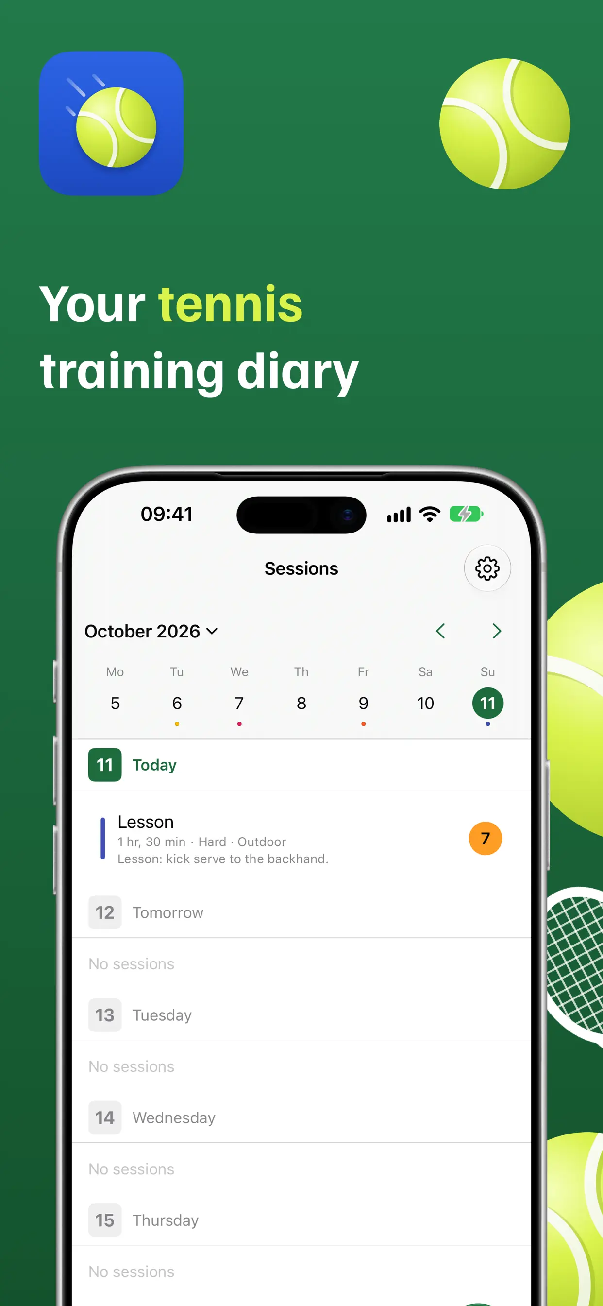 Sessions list with the week calendar